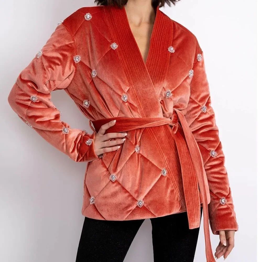 PatBO Hand Beaded Velvet Puffer Coat